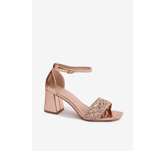 Dámské sandály na podpatku s pleteným vzorem šampaňské Felena Dámské sandály na podpatku s pleteným vzorem šampaňské Felena