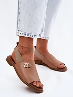 Kožené sandály se zlatým detailem Zazoo 40473 světle hnědé