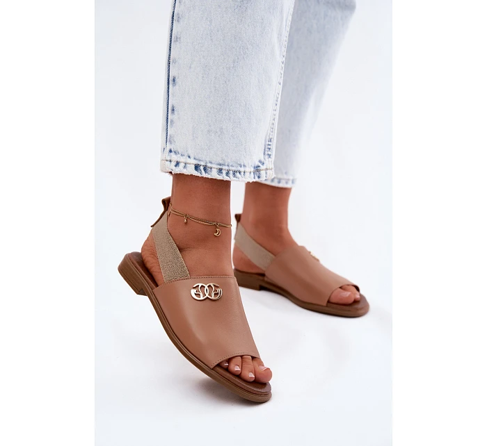 Kožené sandály se zlatým detailem Zazoo 40473 světle hnědé Kožené sandály se zlatým detailem Zazoo 40473 světle hnědé