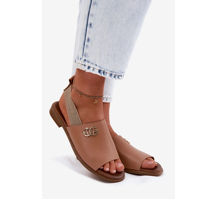 Kožené sandály se zlatým detailem Zazoo 40473 světle hnědé Kožené sandály se zlatým detailem Zazoo 40473 světle hnědé