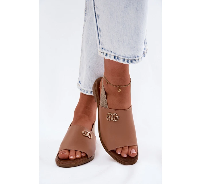 Kožené sandály se zlatým detailem Zazoo 40473 světle hnědé Kožené sandály se zlatým detailem Zazoo 40473 světle hnědé