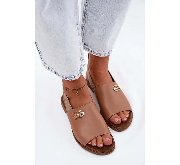 Kožené sandály se zlatým detailem Zazoo 40473 světle hnědé Kožené sandály se zlatým detailem Zazoo 40473 světle hnědé