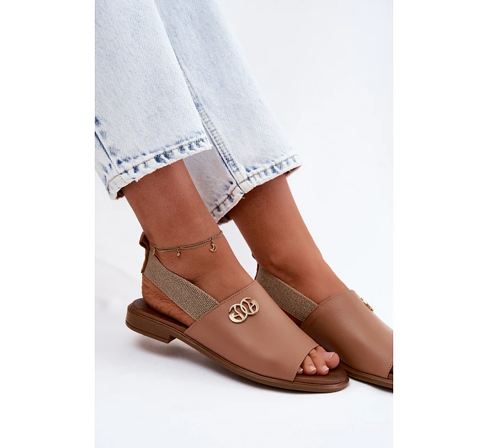 Kožené sandály se zlatým detailem Zazoo 40473 světle hnědé Kožené sandály se zlatým detailem Zazoo 40473 světle hnědé