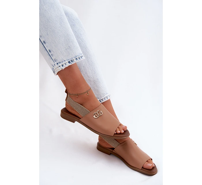 Kožené sandály se zlatým detailem Zazoo 40473 světle hnědé Kožené sandály se zlatým detailem Zazoo 40473 světle hnědé