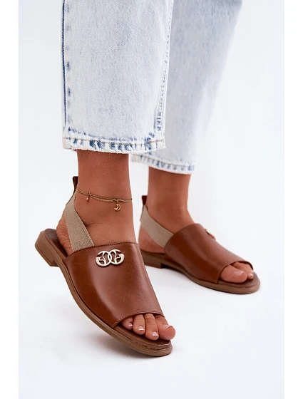 Kožené sandály se zlatým detailem Zazoo 40473 Hnědé Kožené sandály se zlatým detailem Zazoo 40473 Hnědé