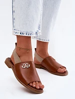 Kožené sandály se zlatým detailem Zazoo 40473 Hnědé