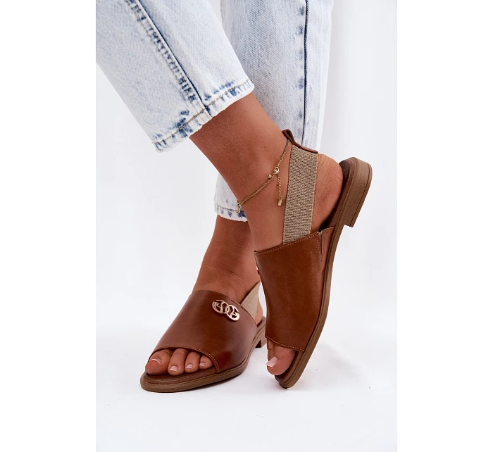 Kožené sandály se zlatým detailem Zazoo 40473 Hnědé Kožené sandály se zlatým detailem Zazoo 40473 Hnědé