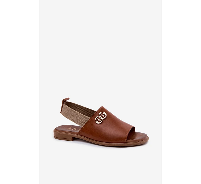 Kožené sandály se zlatým detailem Zazoo 40473 Hnědé Kožené sandály se zlatým detailem Zazoo 40473 Hnědé