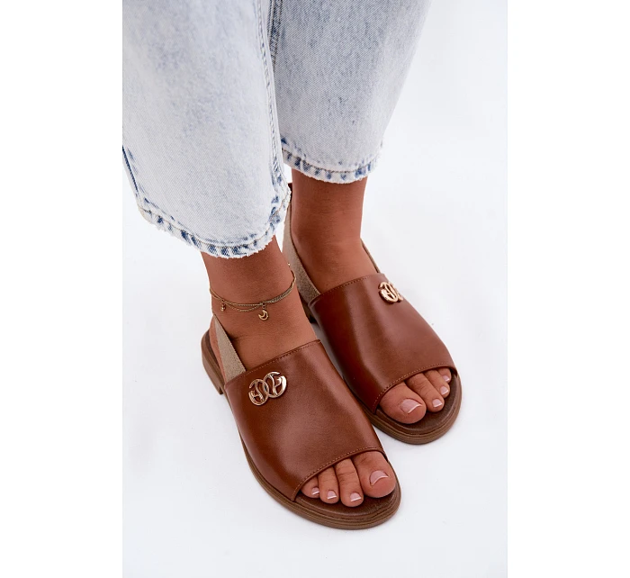 Kožené sandály se zlatým detailem Zazoo 40473 Hnědé Kožené sandály se zlatým detailem Zazoo 40473 Hnědé