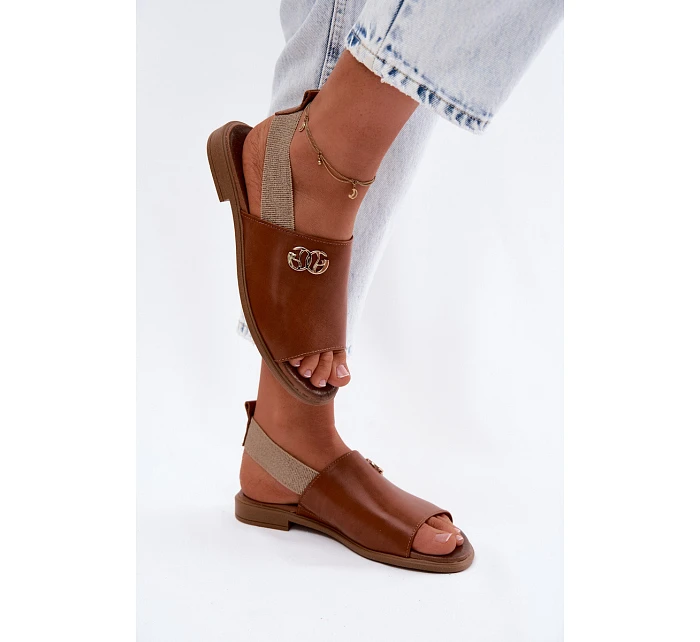 Kožené sandály se zlatým detailem Zazoo 40473 Hnědé Kožené sandály se zlatým detailem Zazoo 40473 Hnědé