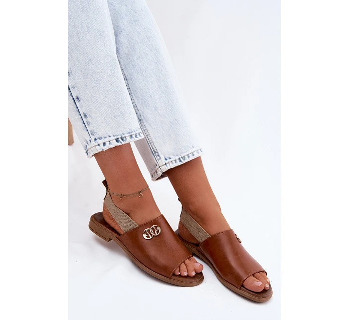 Kožené sandály se zlatým detailem Zazoo 40473 Hnědé Kožené sandály se zlatým detailem Zazoo 40473 Hnědé