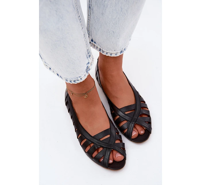 Kožené Baletky S Otevřenými Prsty Maciejka 06908-29/001-1 Hnědé Kožené Baletky S Otevřenými Prsty Maciejka 06908-29/001-1 Hnědé