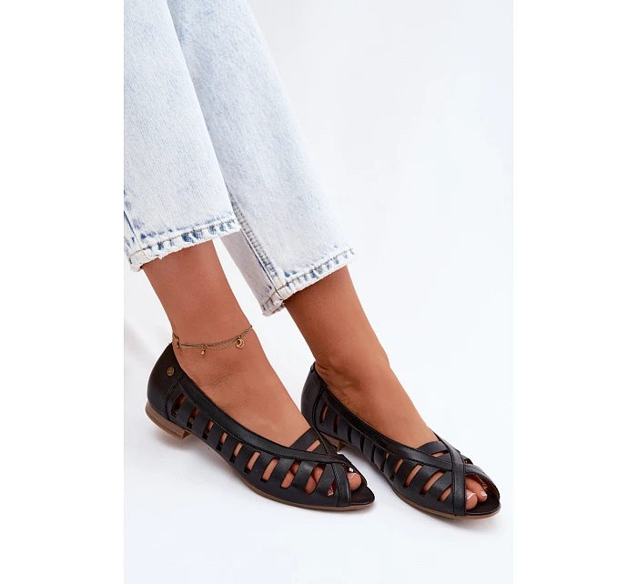 Kožené Baletky S Otevřenými Prsty Maciejka 06908-29/001-1 Hnědé Kožené Baletky S Otevřenými Prsty Maciejka 06908-29/001-1 Hnědé