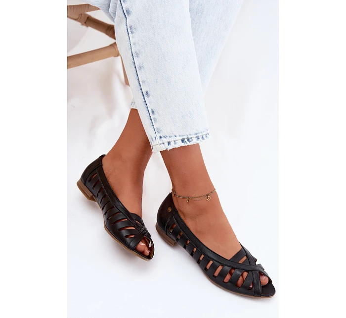 Kožené Baletky S Otevřenými Prsty Maciejka 06908-29/001-1 Hnědé Kožené Baletky S Otevřenými Prsty Maciejka 06908-29/001-1 Hnědé