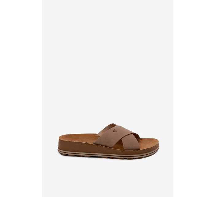 Kožené Semišové Dámské Pantofle model 22120786 Béžové - Maciejka Kožené Semišové Dámské Pantofle model 22120786 Béžové - Maciejka