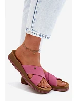 Kožené semišové dámské pantofle model 22120793 Růžové - Maciejka