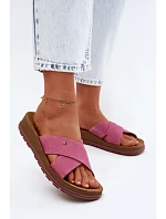 Kožené semišové dámské pantofle model 22120793 Růžové - Maciejka