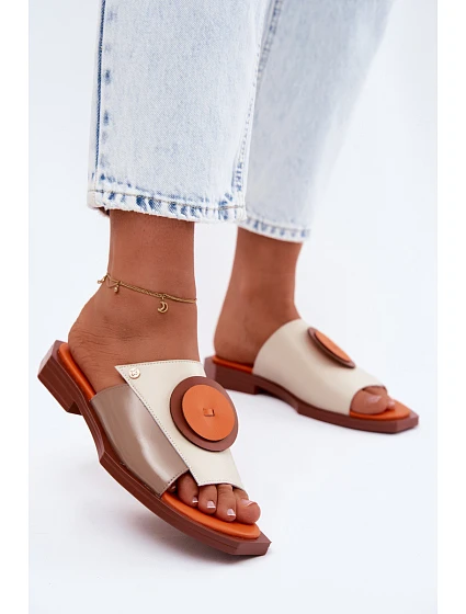 Kožené dámské geometrické pantofle Maciejka K7479-18 Béžovo-oranžové Kožené dámské geometrické pantofle Maciejka K7479-18 Béžovo-oranžové