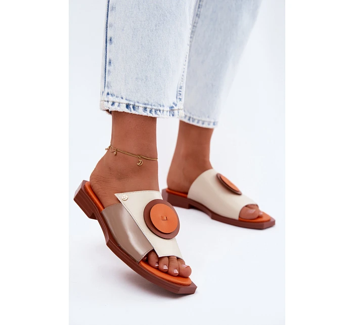 Kožené dámské geometrické pantofle Maciejka K7479-18 Béžovo-oranžové Kožené dámské geometrické pantofle Maciejka K7479-18 Béžovo-oranžové