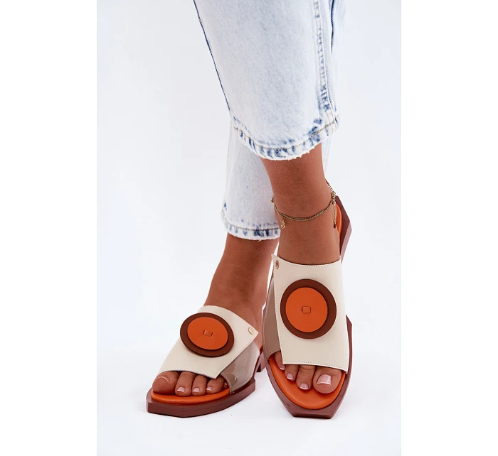 Kožené dámské geometrické pantofle Maciejka K7479-18 Béžovo-oranžové Kožené dámské geometrické pantofle Maciejka K7479-18 Béžovo-oranžové