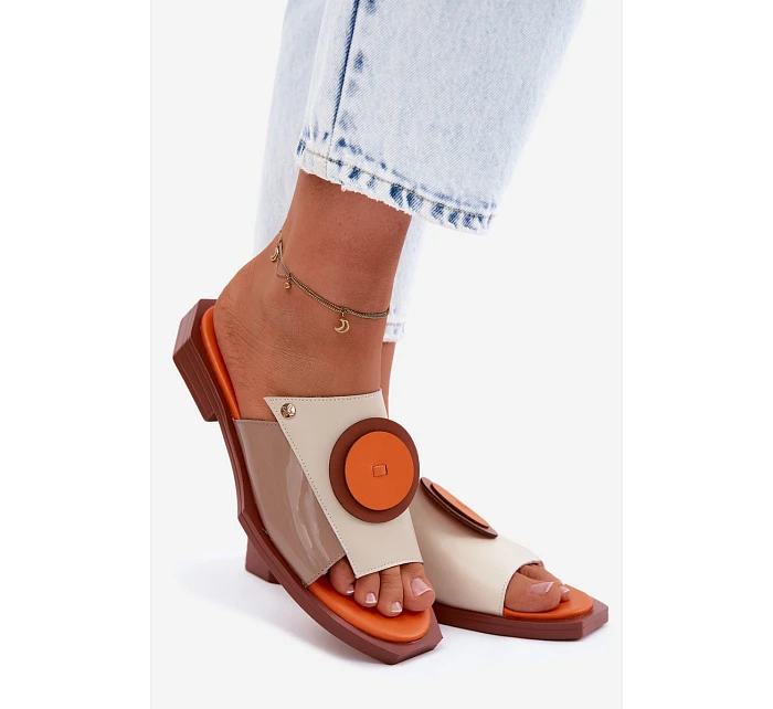 Kožené dámské geometrické pantofle Maciejka K7479-18 Béžovo-oranžové Kožené dámské geometrické pantofle Maciejka K7479-18 Béžovo-oranžové