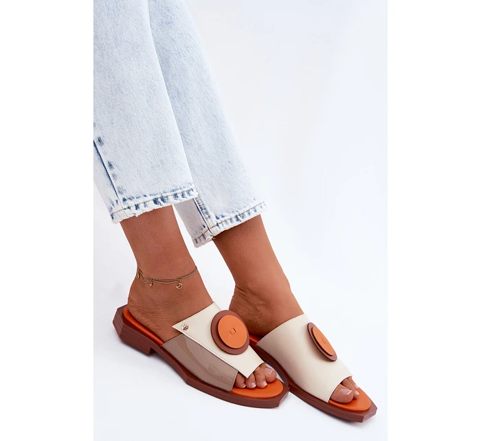 Kožené dámské geometrické pantofle Maciejka K7479-18 Béžovo-oranžové Kožené dámské geometrické pantofle Maciejka K7479-18 Béžovo-oranžové