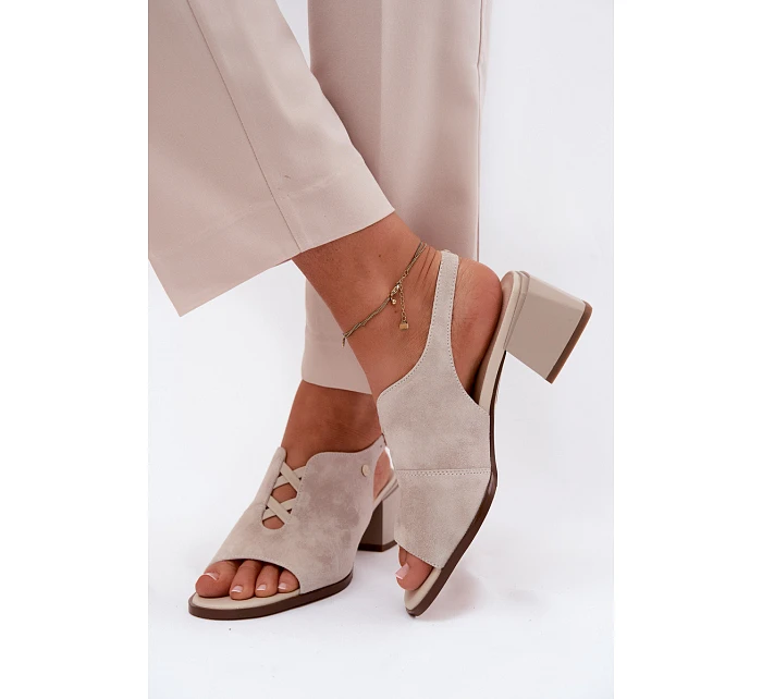 Sandály z přírodního semiše na podpatku Maciejka K7521-22 světle béžové Sandály z přírodního semiše na podpatku Maciejka K7521-22 světle béžové