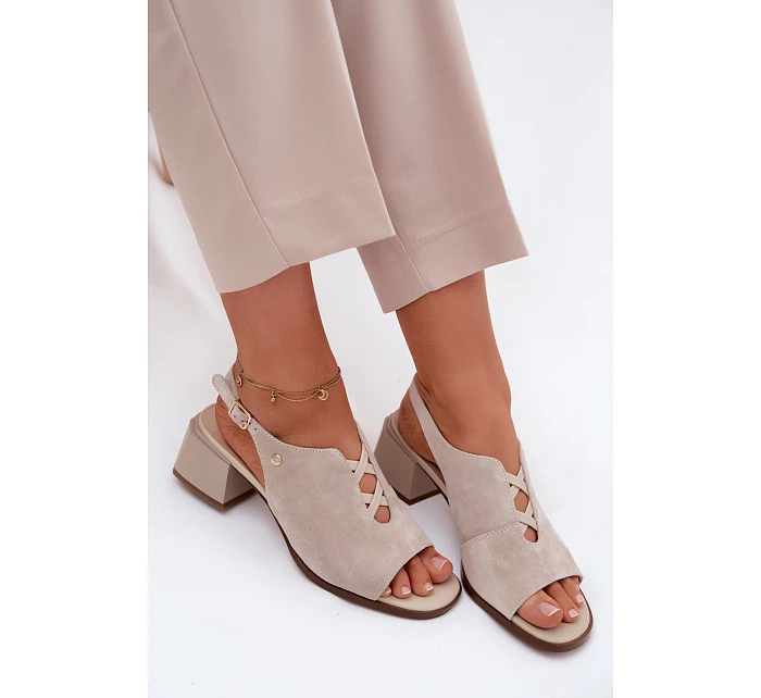 Sandály z přírodního semiše na podpatku Maciejka K7521-22 světle béžové Sandály z přírodního semiše na podpatku Maciejka K7521-22 světle béžové
