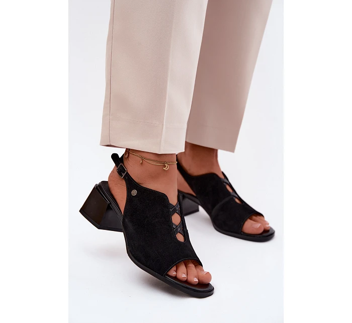 Sandály z přírodního semiše na podpatku Maciejka K7521-01 Černé Sandály z přírodního semiše na podpatku Maciejka K7521-01 Černé