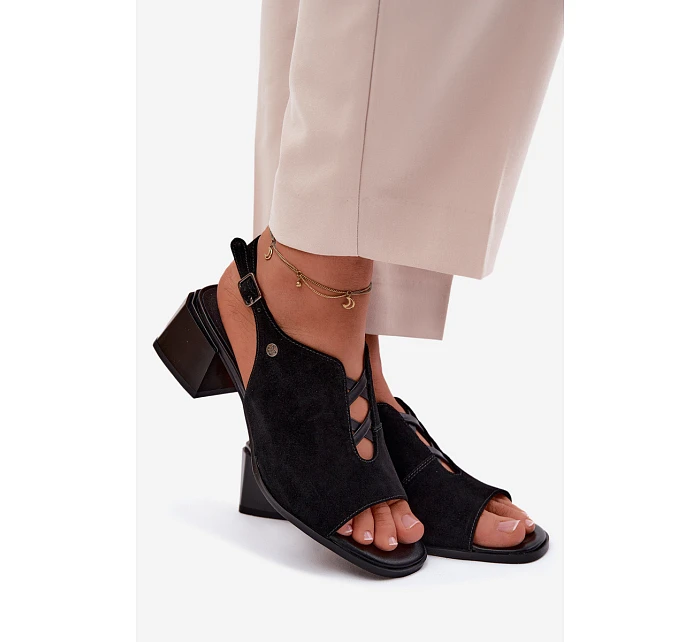 Sandály z přírodního semiše na podpatku Maciejka K7521-01 Černé Sandály z přírodního semiše na podpatku Maciejka K7521-01 Černé