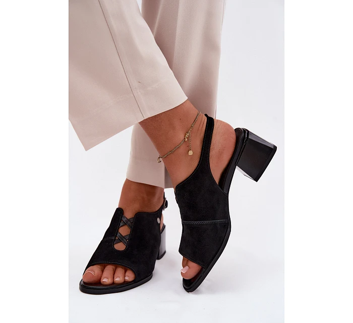 Sandály z přírodního semiše na podpatku Maciejka K7521-01 Černé Sandály z přírodního semiše na podpatku Maciejka K7521-01 Černé