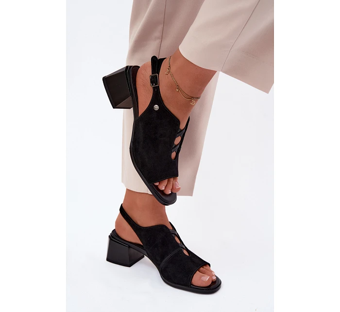 Sandály z přírodního semiše na podpatku Maciejka K7521-01 Černé Sandály z přírodního semiše na podpatku Maciejka K7521-01 Černé