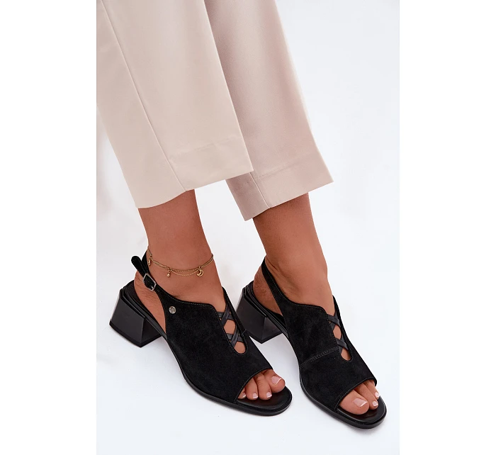 Sandály z přírodního semiše na podpatku Maciejka K7521-01 Černé Sandály z přírodního semiše na podpatku Maciejka K7521-01 Černé