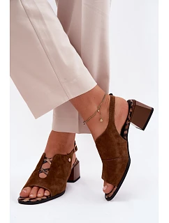 Sandály z přírodního semiše na podpatku Maciejka K7521-14 Hnědé