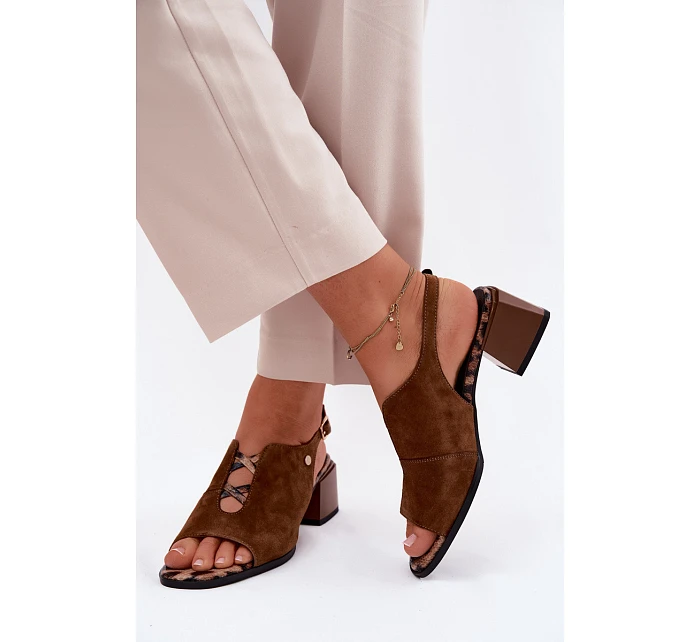 Sandály z přírodního semiše na podpatku Maciejka K7521-14 Hnědé Sandály z přírodního semiše na podpatku Maciejka K7521-14 Hnědé