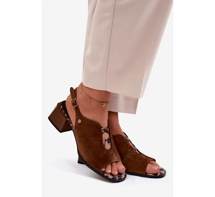 Sandály z přírodního semiše na podpatku Maciejka K7521-14 Hnědé Sandály z přírodního semiše na podpatku Maciejka K7521-14 Hnědé