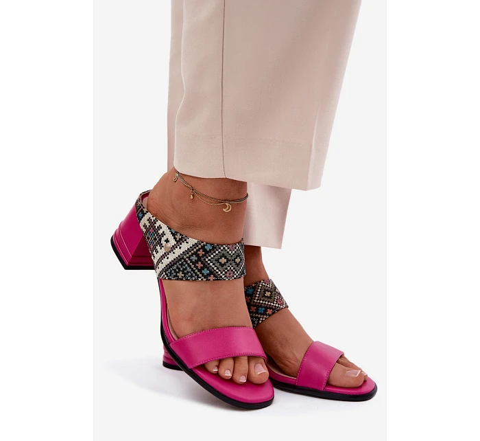 Kožené vzorované dámské sandály na podpatku Maciejka K7522-15 Fuksja Kožené vzorované dámské sandály na podpatku Maciejka K7522-15 Fuksja