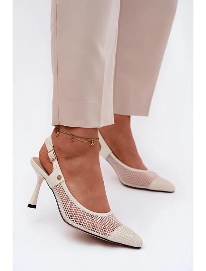 Kožené Síťované Sandály Lodičky Dámské Na Podpatku Maciejka K7507-22 Světle Béžové Kožené Síťované Sandály Lodičky Dámské Na Podpatku Maciejka K7507-22 Světle Béžové