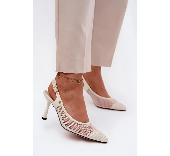 Kožené Síťované Sandály Lodičky Dámské Na Podpatku Maciejka K7507-22 Světle Béžové Kožené Síťované Sandály Lodičky Dámské Na Podpatku Maciejka K7507-22 Světle Béžové