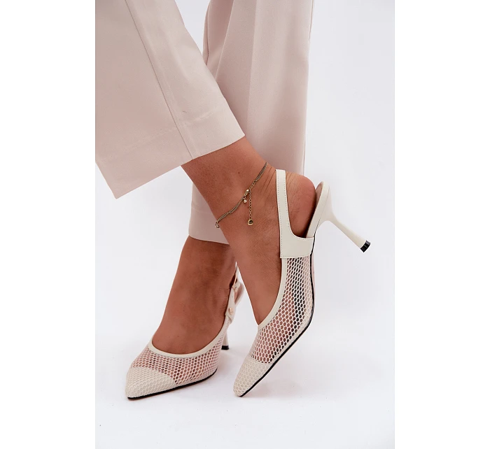 Kožené Síťované Sandály Lodičky Dámské Na Podpatku Maciejka K7507-22 Světle Béžové Kožené Síťované Sandály Lodičky Dámské Na Podpatku Maciejka K7507-22 Světle Béžové