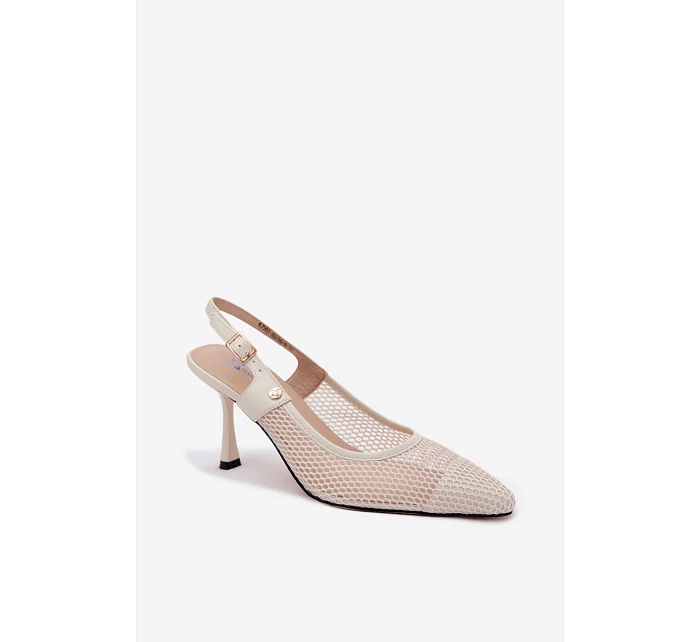 Kožené Síťované Sandály Lodičky Dámské Na Podpatku Maciejka K7507-22 Světle Béžové Kožené Síťované Sandály Lodičky Dámské Na Podpatku Maciejka K7507-22 Světle Béžové