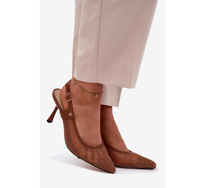 Kožené Síťované Dámské Sandály Lodičky Na Podpatku Maciejka K7507-29 Hnědé Kožené Síťované Dámské Sandály Lodičky Na Podpatku Maciejka K7507-29 Hnědé