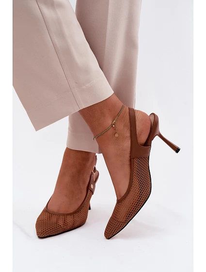 Kožené Síťované Dámské Sandály Lodičky Na Podpatku Maciejka K7507-29 Hnědé Kožené Síťované Dámské Sandály Lodičky Na Podpatku Maciejka K7507-29 Hnědé