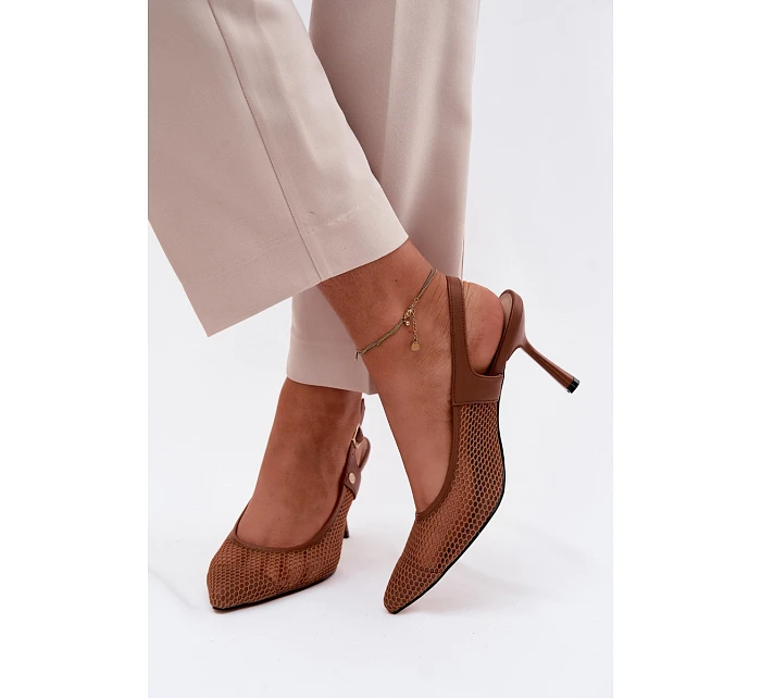 Kožené Síťované Dámské Sandály Lodičky Na Podpatku Maciejka K7507-29 Hnědé Kožené Síťované Dámské Sandály Lodičky Na Podpatku Maciejka K7507-29 Hnědé