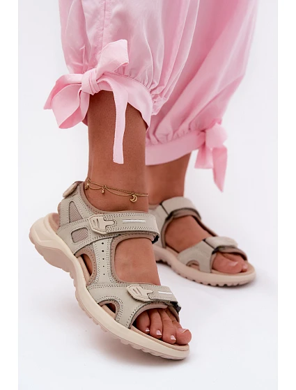 Kožené dámské sandály ve sportovním stylu Béžové Morenia Kožené dámské sandály ve sportovním stylu Béžové Morenia