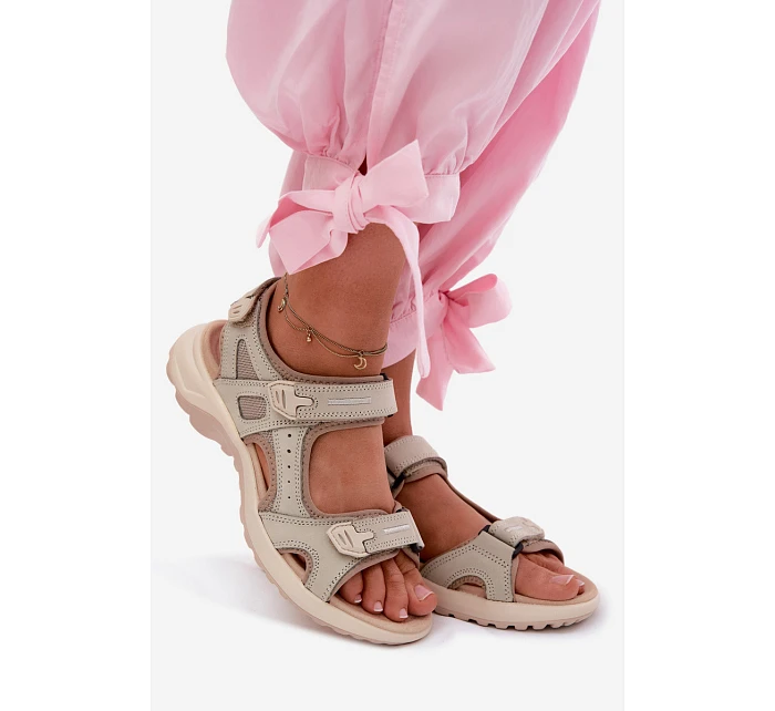 Kožené dámské sandály ve sportovním stylu Béžové Morenia Kožené dámské sandály ve sportovním stylu Béžové Morenia