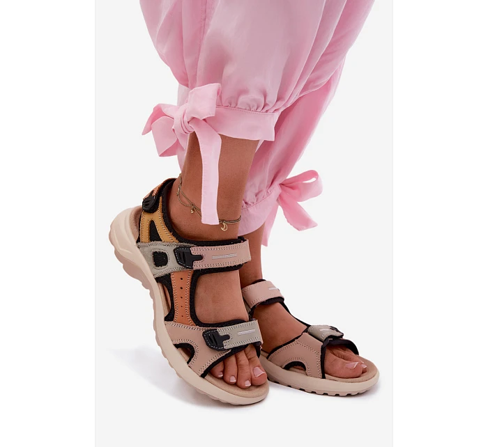 Kožené dámské sandály ve sportovním stylu oranžovo-černé Morenia Kožené dámské sandály ve sportovním stylu oranžovo-černé Morenia