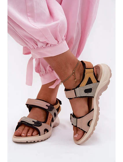 Kožené dámské sandály ve sportovním stylu oranžovo-černé Morenia Kožené dámské sandály ve sportovním stylu oranžovo-černé Morenia