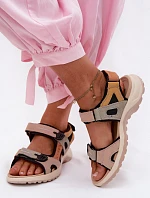 Kožené dámské sandály ve sportovním stylu oranžovo-černé Morenia