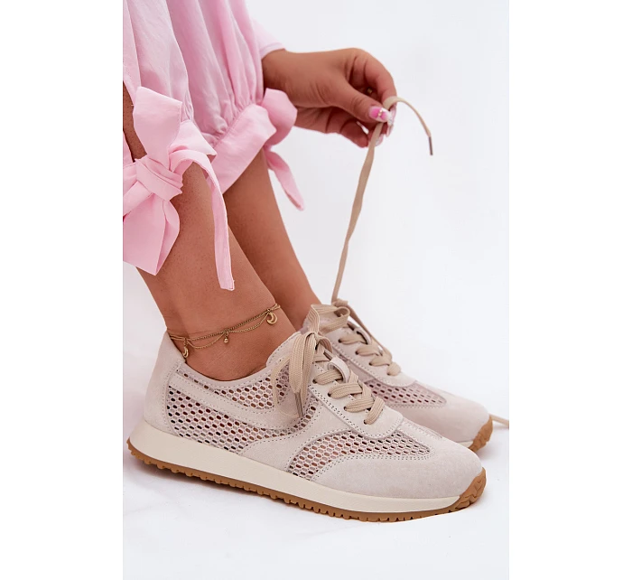 Dámské síťované tenisky z semiše světle béžové Gelina Dámské síťované tenisky z semiše světle béžové Gelina